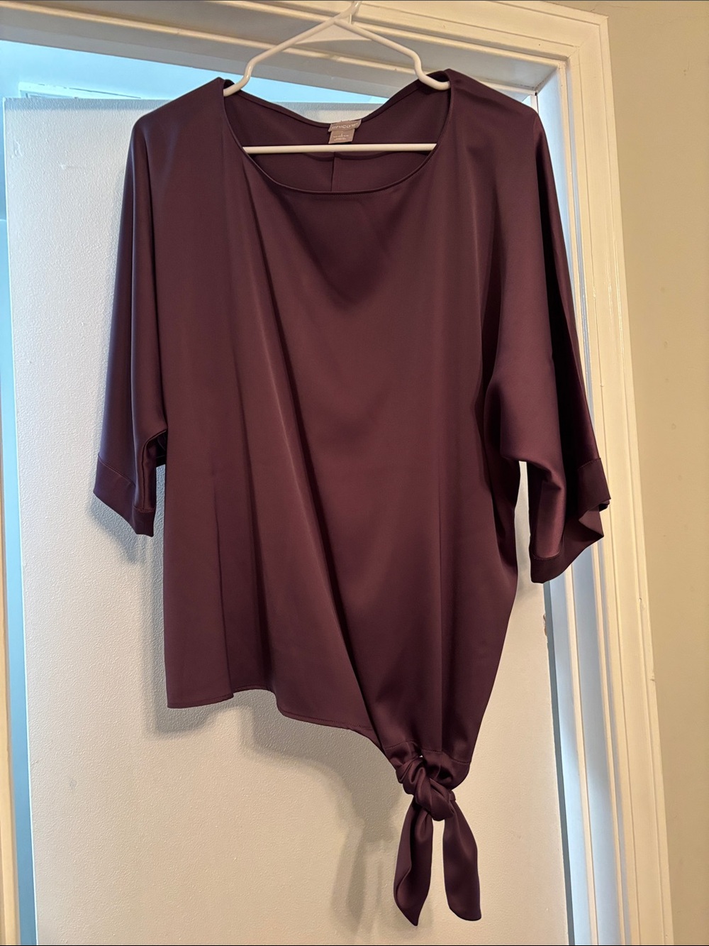 Chico's Satin Tie-Front Blouse in Plum